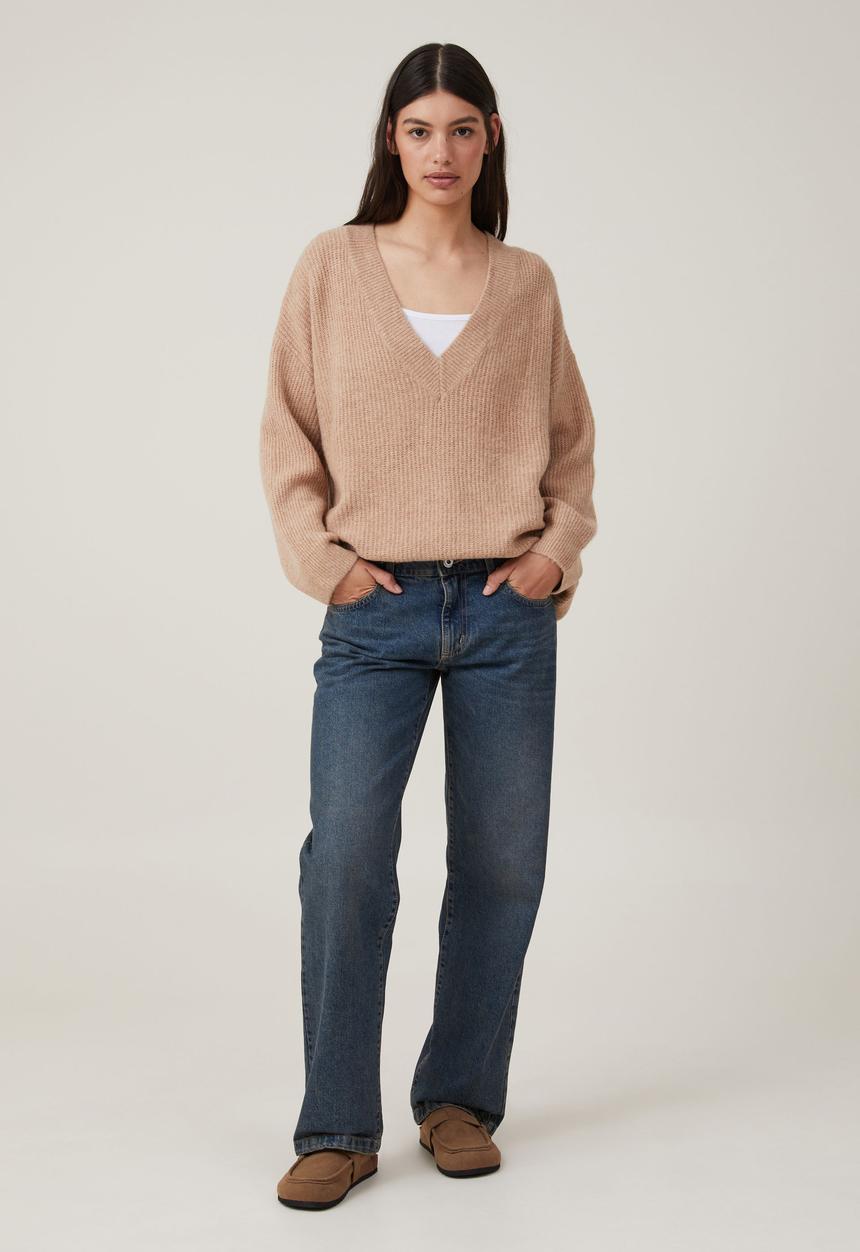 Cotton On - Everything Slouchy V-Neck Pullover - Chestnut Marle