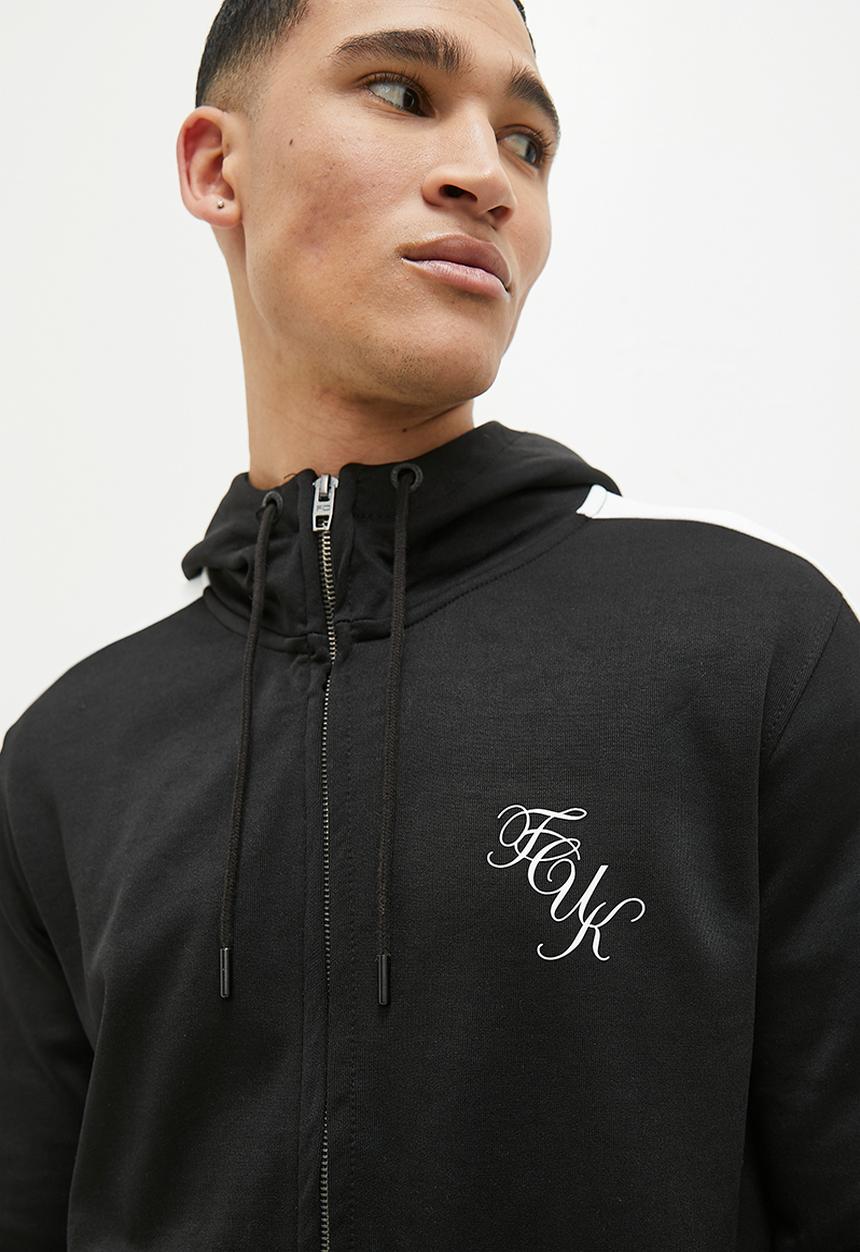 French Connection - Script zip hood arm tricot - black & white 