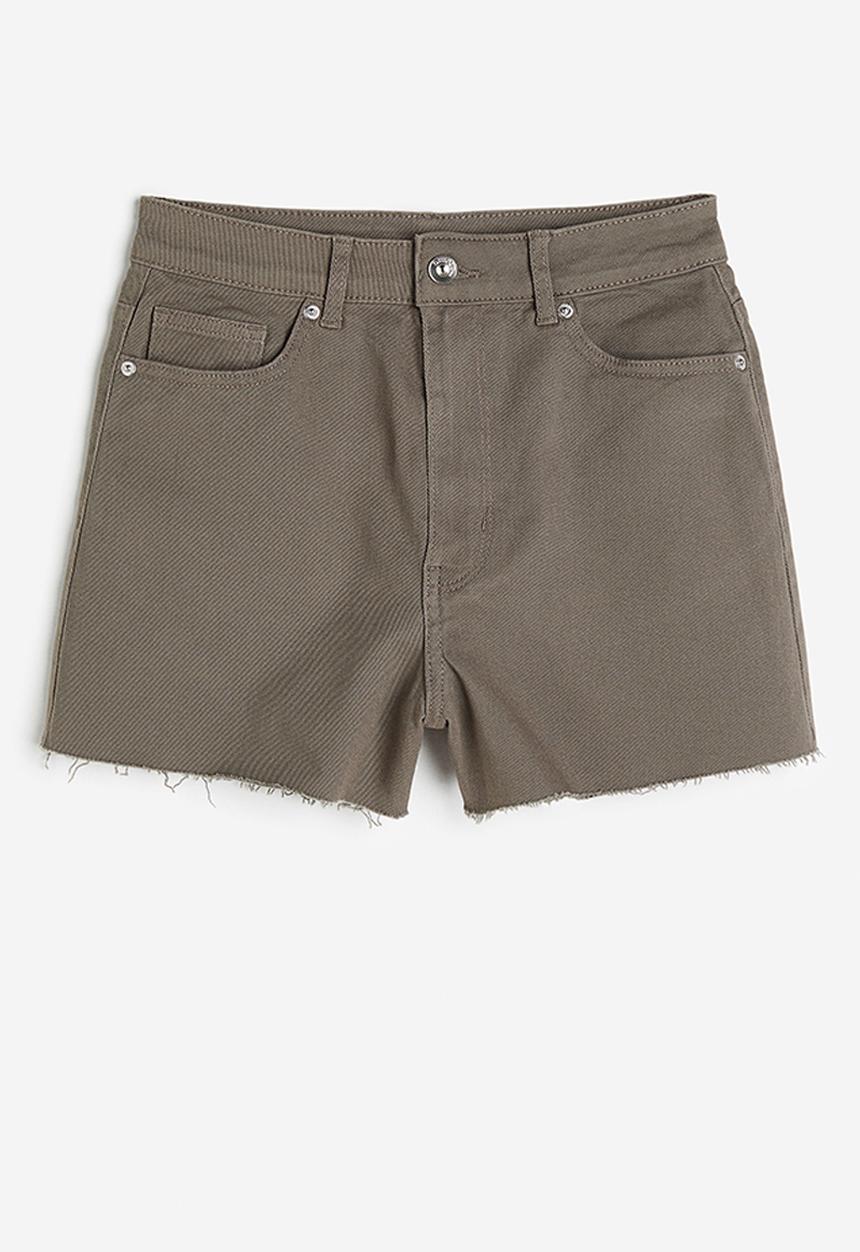 H&M - High-waisted twill shorts - dark greige 
