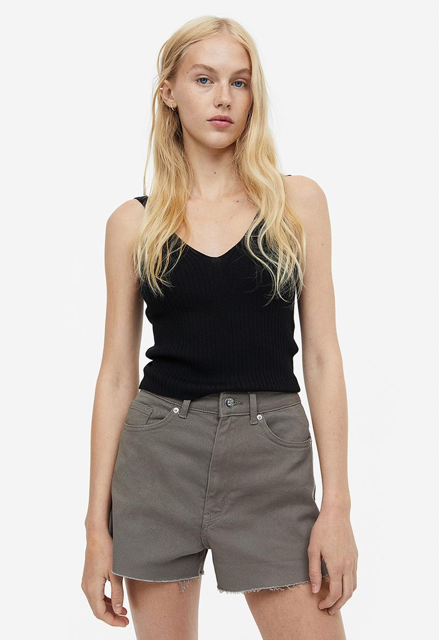 H&M - High-waisted twill shorts - dark greige 