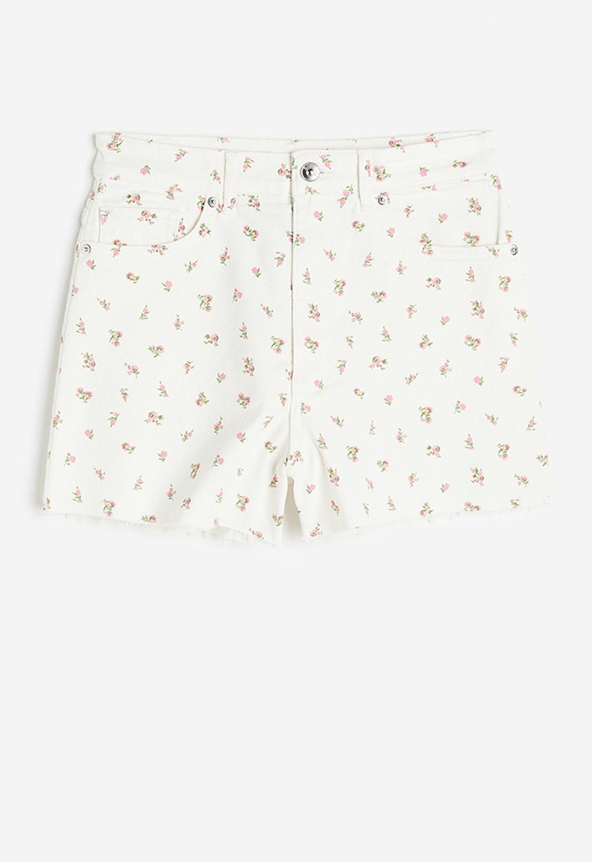 H&M - High-waisted twill shorts - cream floral 