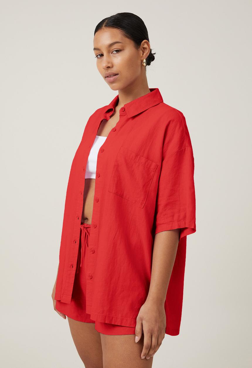 Cotton On - Haven Short Sleeve Shirt - Summer Red
