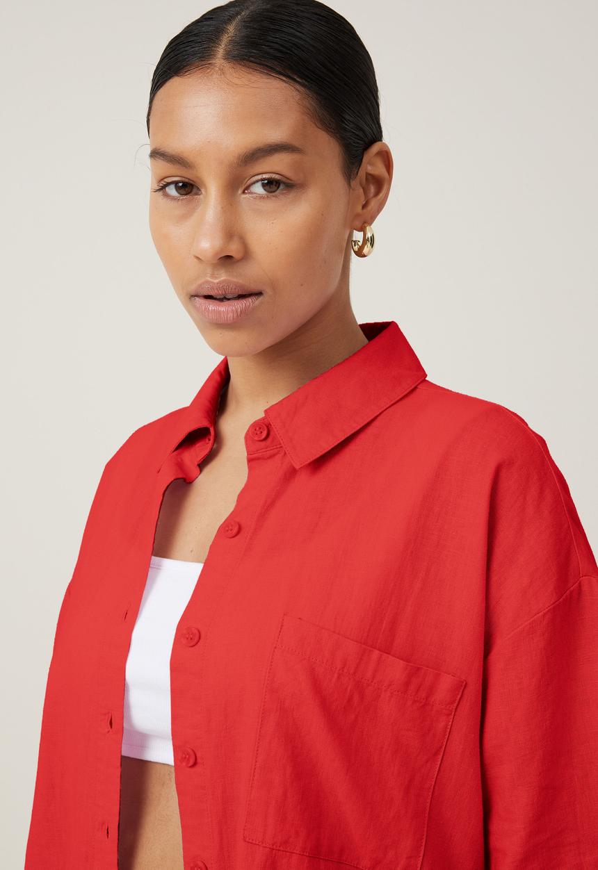Cotton On - Haven Short Sleeve Shirt - Summer Red