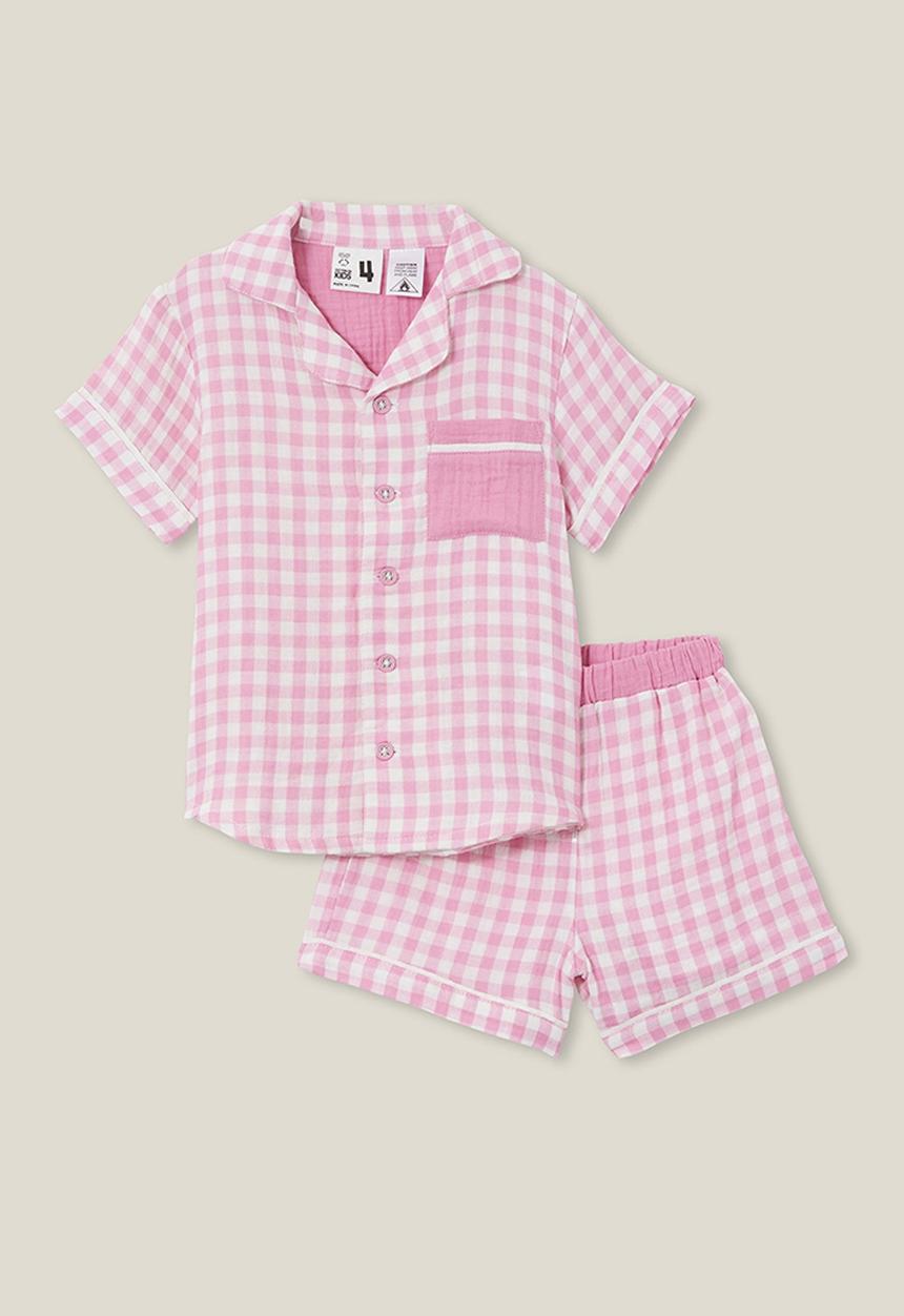 Cotton On - Amelia short sleeve pyjama set - pink gerbera/gingham check