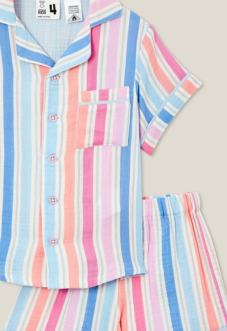 Cotton On - Amelia short sleeve pyjama set - pink gerbera/rainbow stripe