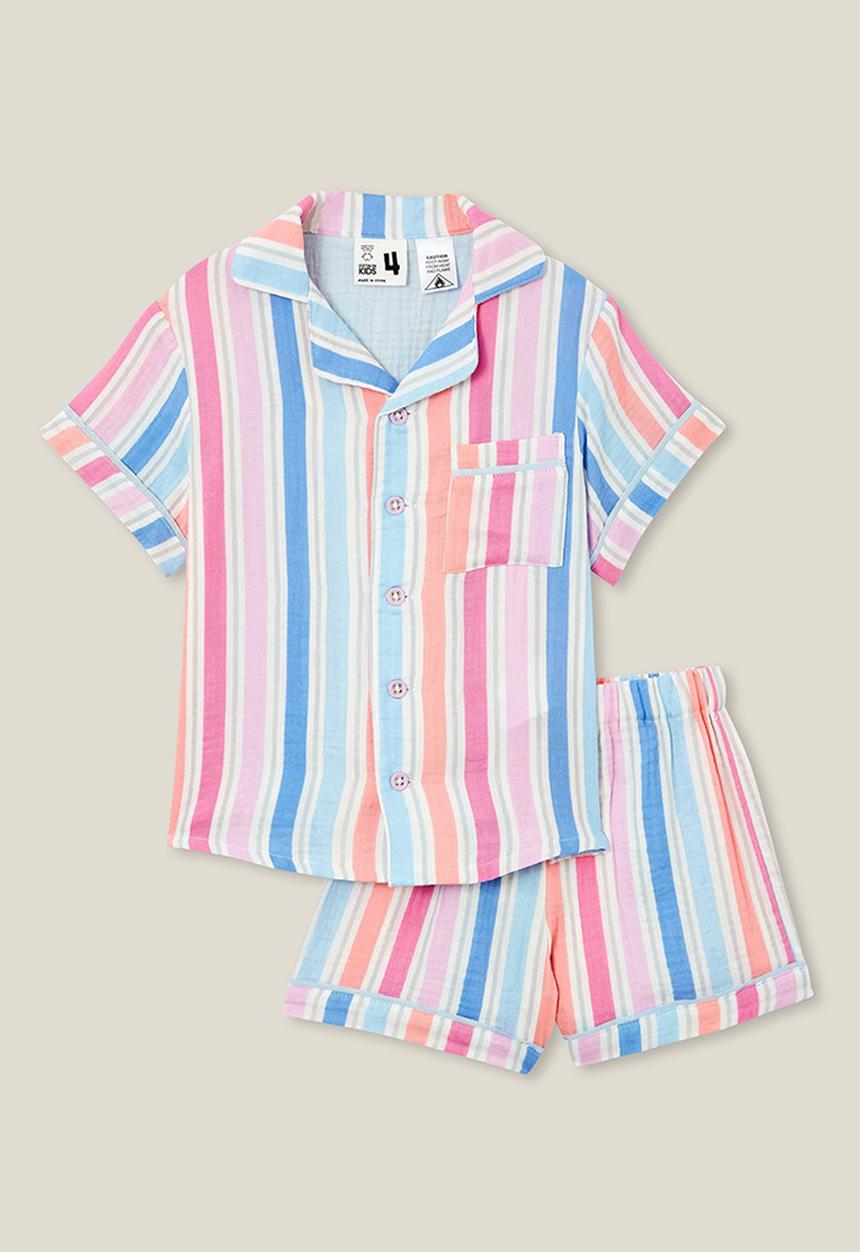 Cotton On - Amelia short sleeve pyjama set - pink gerbera/rainbow stripe