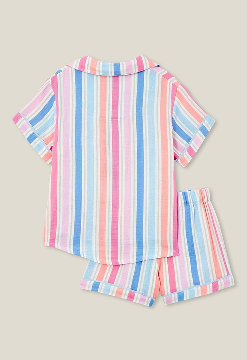 Cotton On - Amelia short sleeve pyjama set - pink gerbera/rainbow stripe