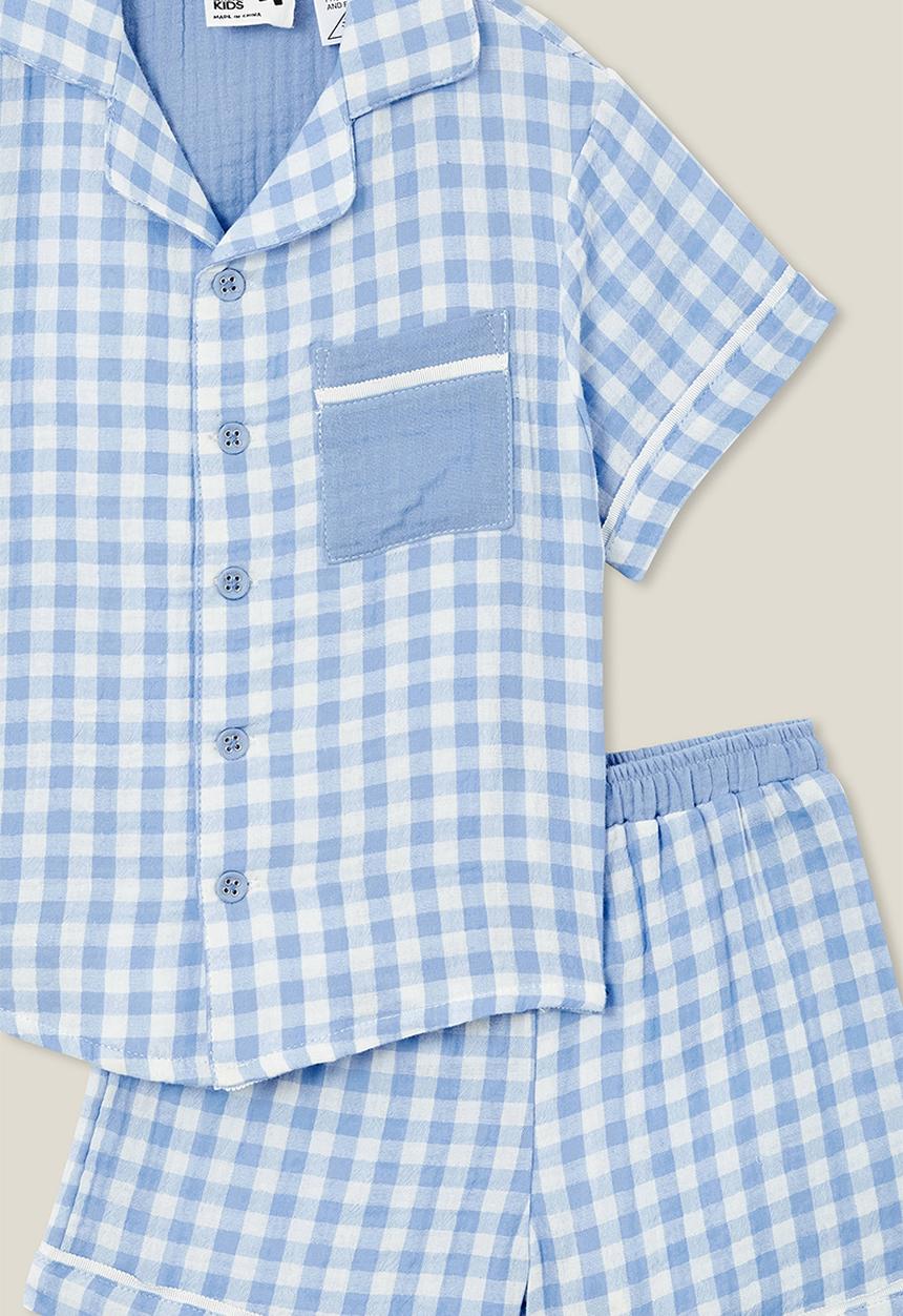 Cotton On - Archer short sleeve pyjama set - dusk blue/gingham check