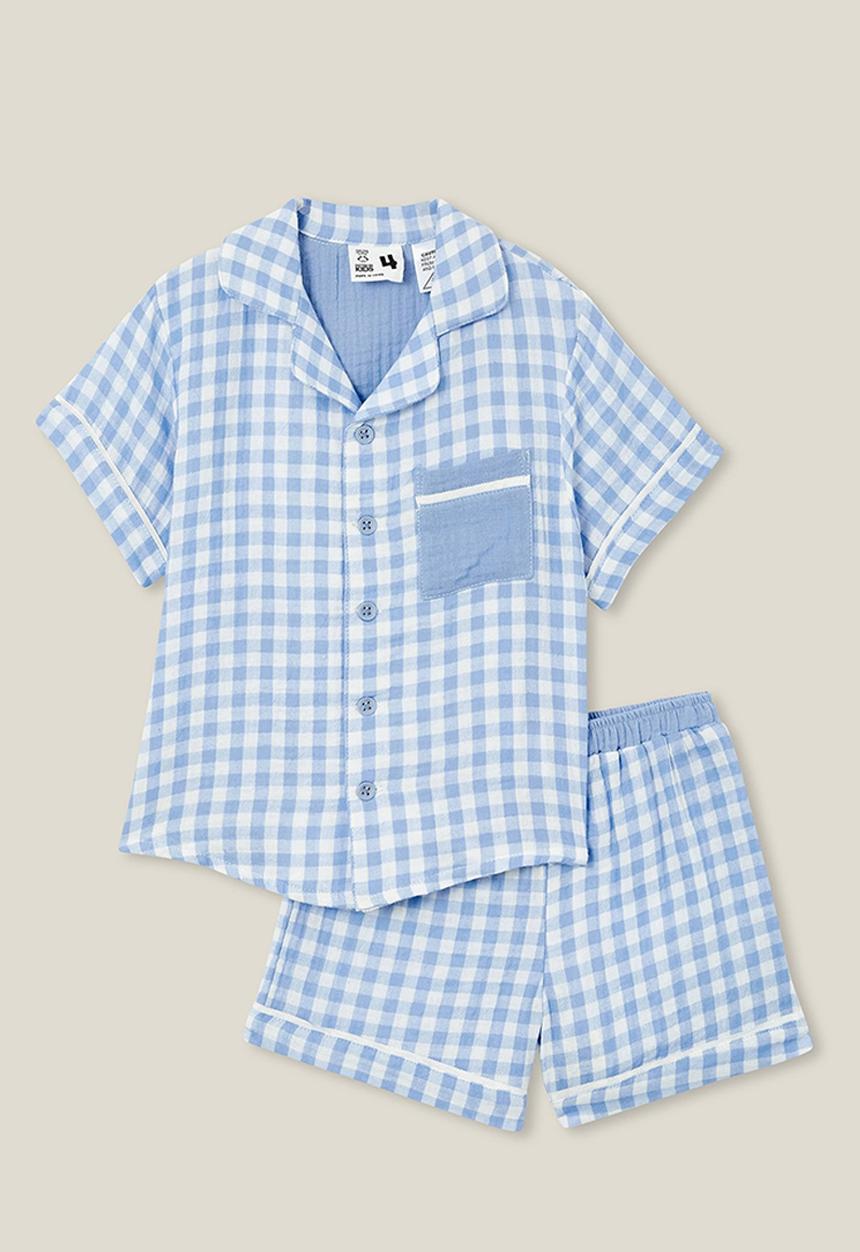 Cotton On - Archer short sleeve pyjama set - dusk blue/gingham check