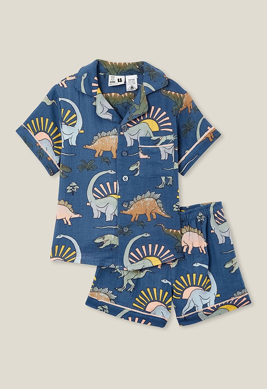 Cotton On - Archer short sleeve pyjama set - petty blue/sunset dino