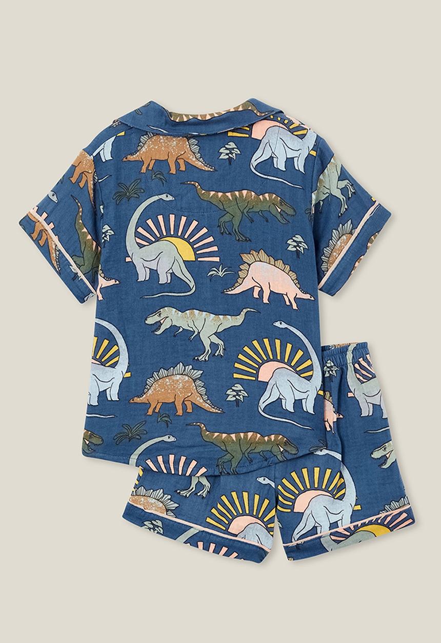 Cotton On - Archer short sleeve pyjama set - petty blue/sunset dino