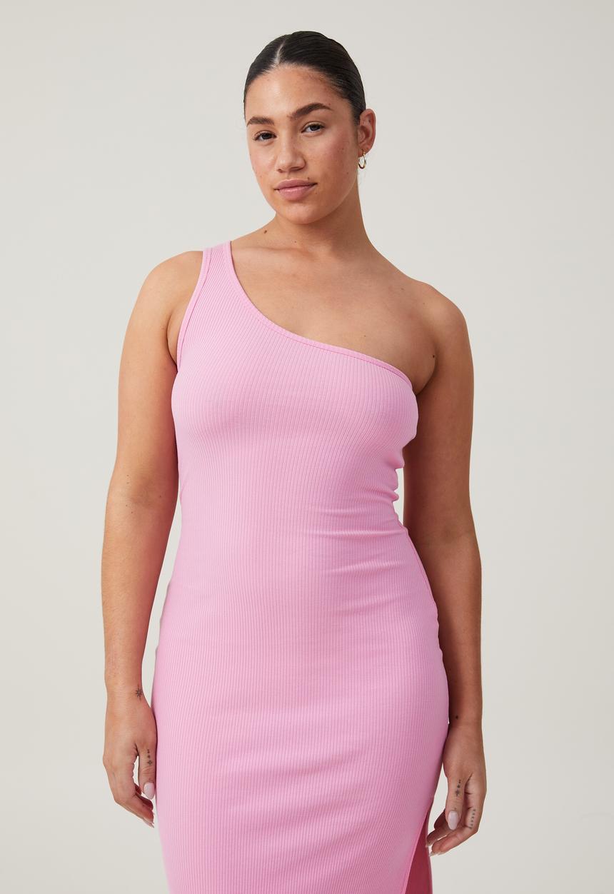 Cotton On - One Shoulder Rib Maxi Dress - Bubble Pink
