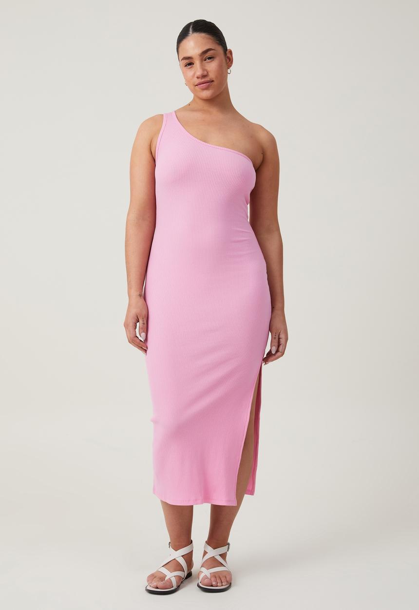 Cotton On - One Shoulder Rib Maxi Dress - Bubble Pink