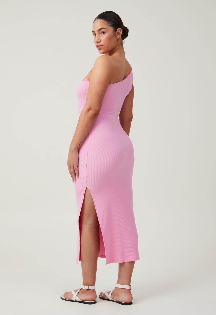 Cotton On - One Shoulder Rib Maxi Dress - Bubble Pink