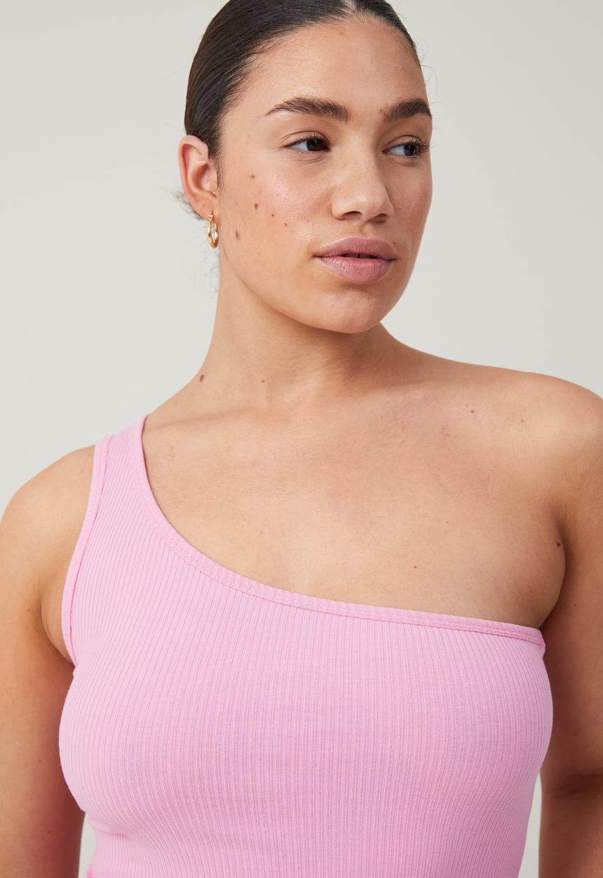 Cotton On - One Shoulder Rib Maxi Dress - Bubble Pink