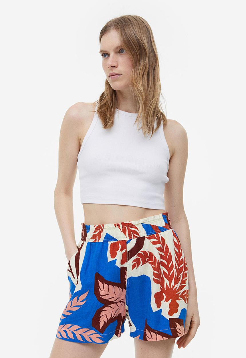 H&M - Crinkled cotton shorts - blue palm trees
