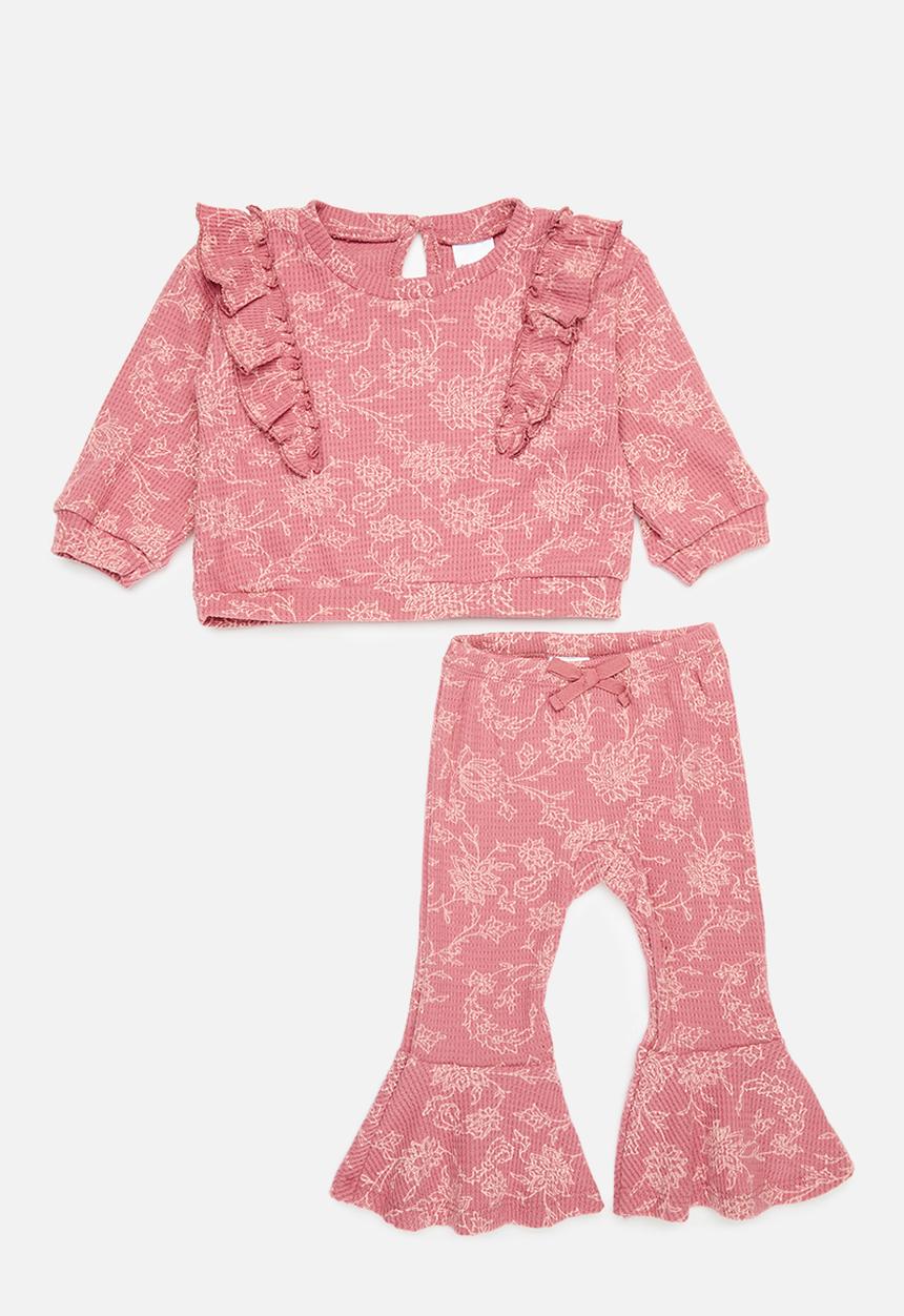 Pop Candy - Ruffle top and flared leg set - dark pink
