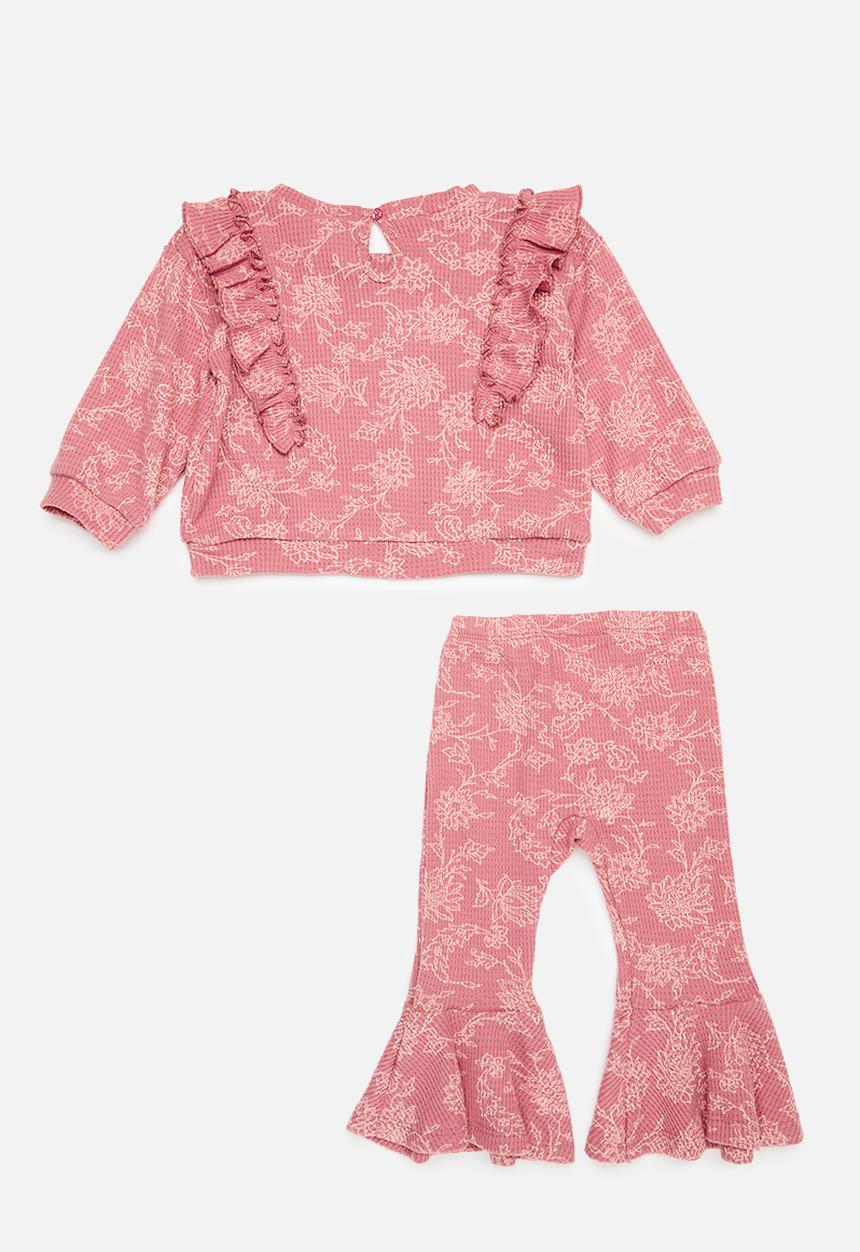 Pop Candy - Ruffle top and flared leg set - dark pink