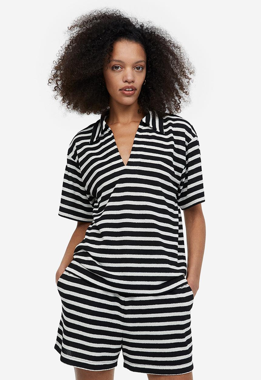 H&M - Collared top - black striped 