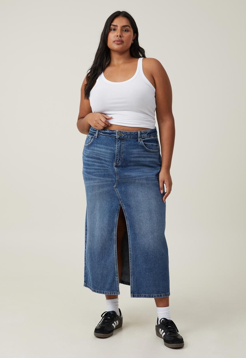 Cotton On - Plus Bailey Denim Maxi Skirt - Bottle Blue