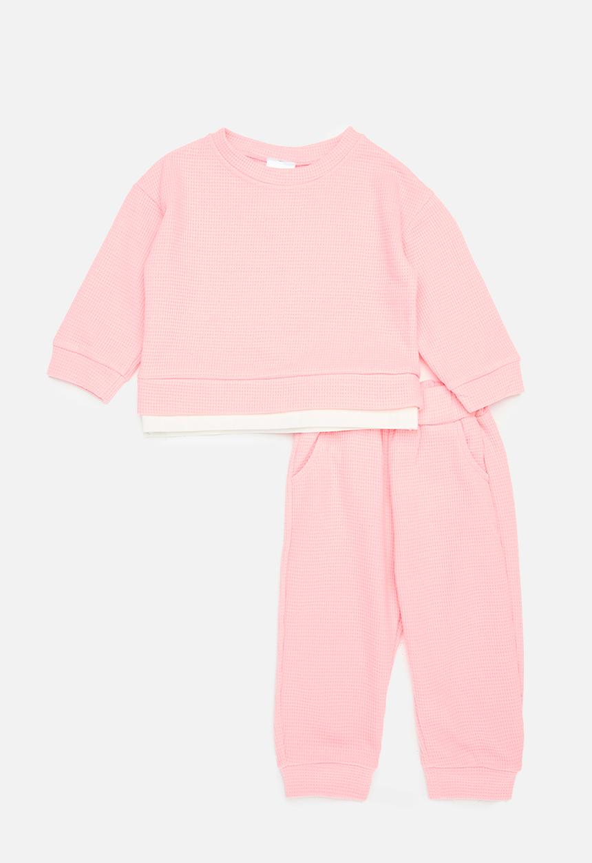Pop Candy - Waffle knit tracksuit set - pink