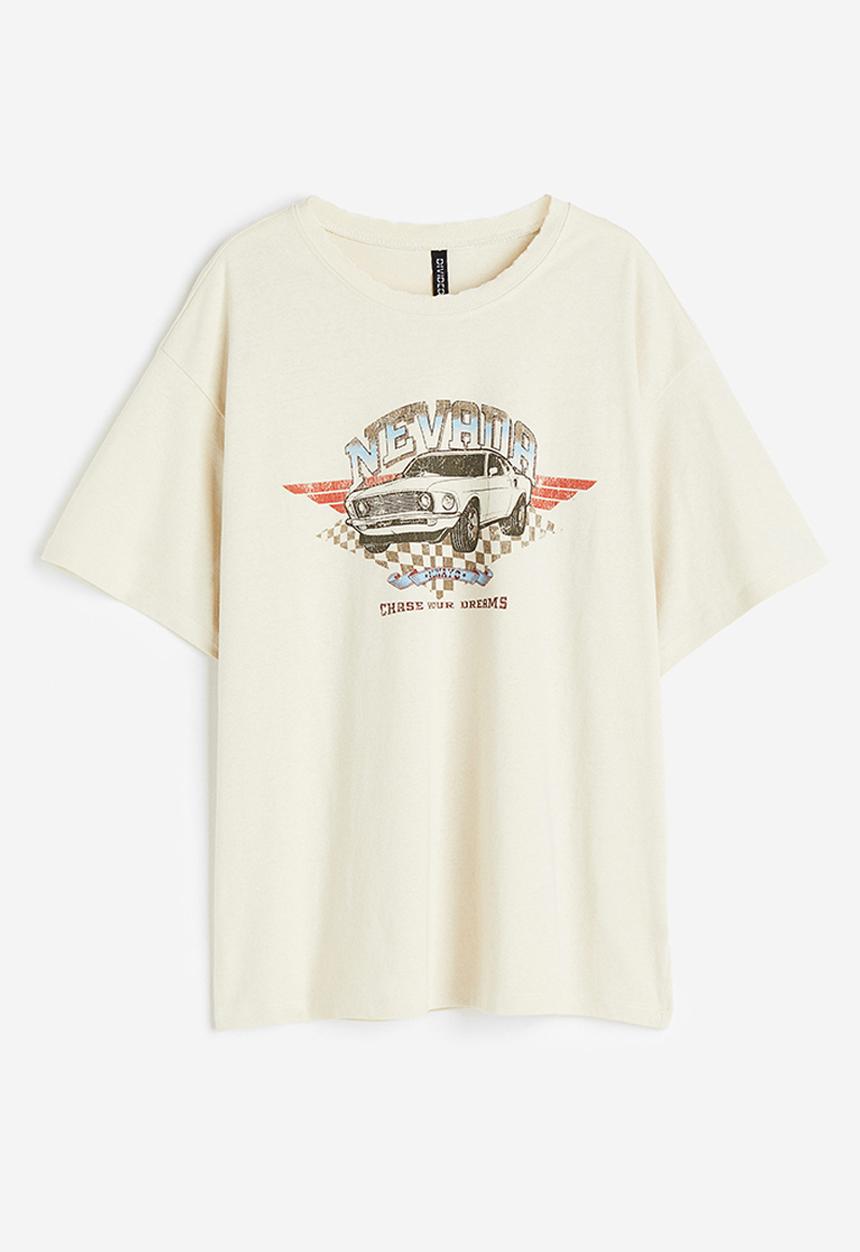 H&M - Oversized printed T-shirt - cream nevada
