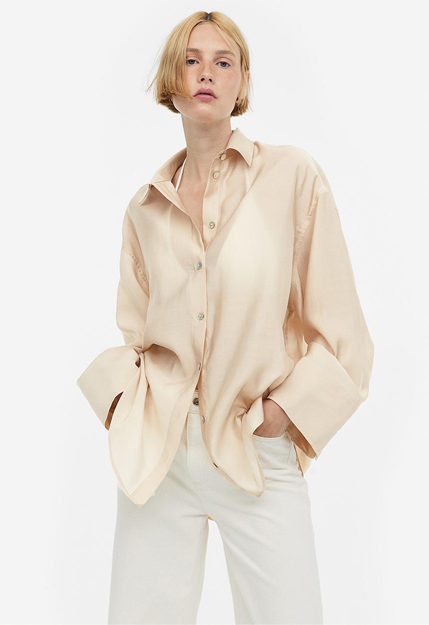 H&M - Oversized lyocell-blend shirt - light beige