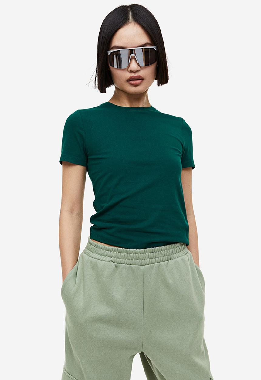 H&M - Fitted T-shirt - dark green