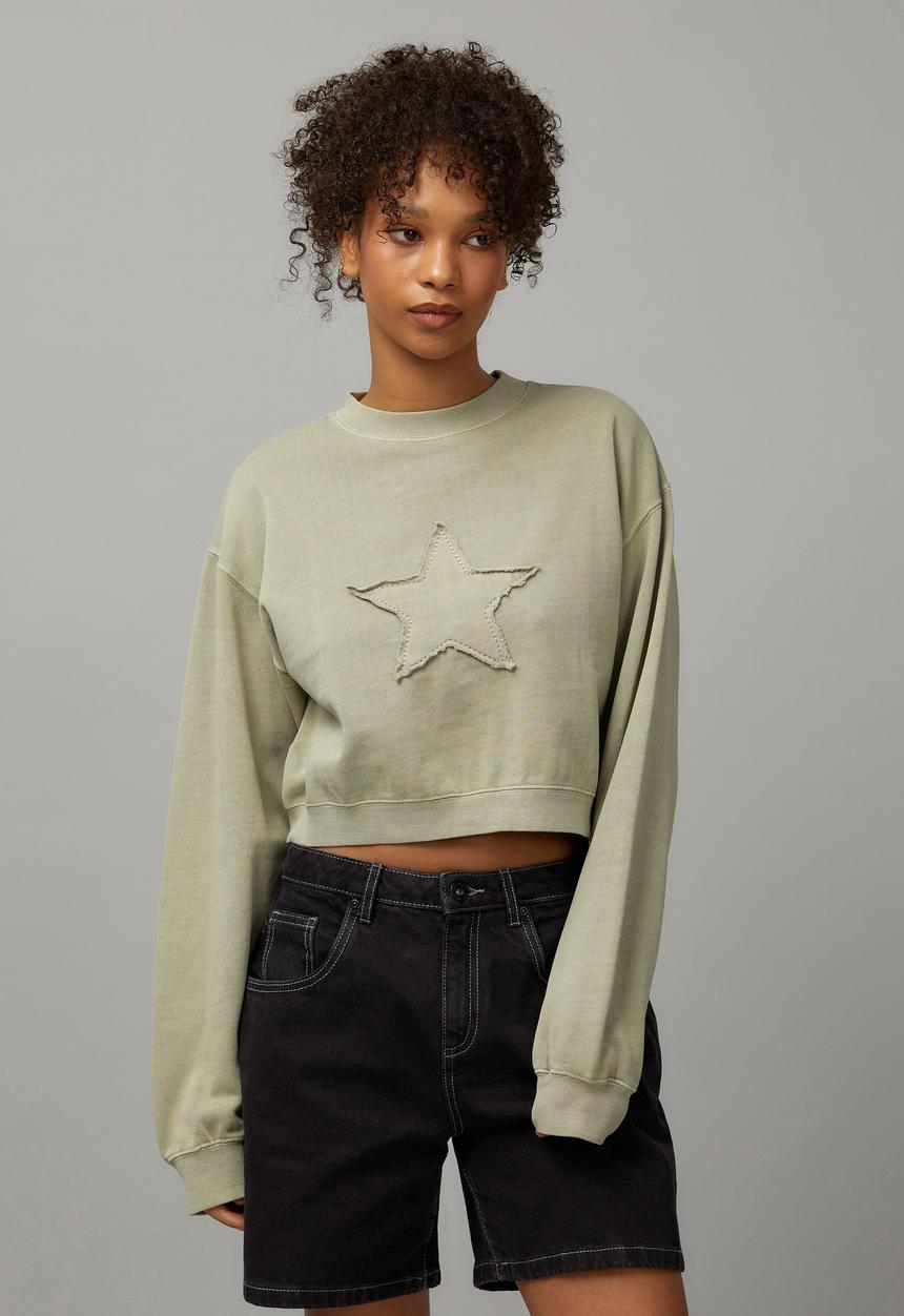 Factorie - Boxy Crop Crew - Soft Green/Star 