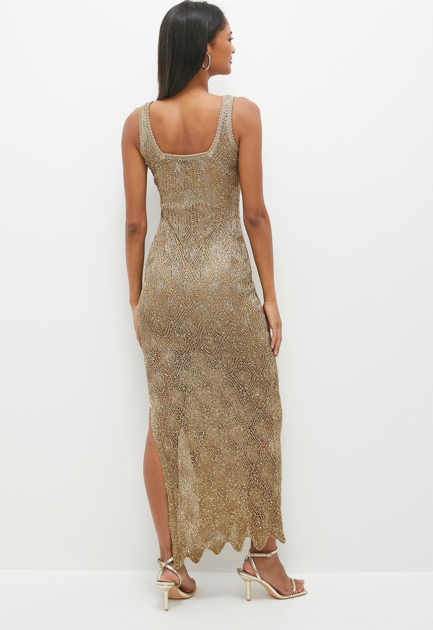 GUESS - Sleeveless square neck liza dress - wet sand multi