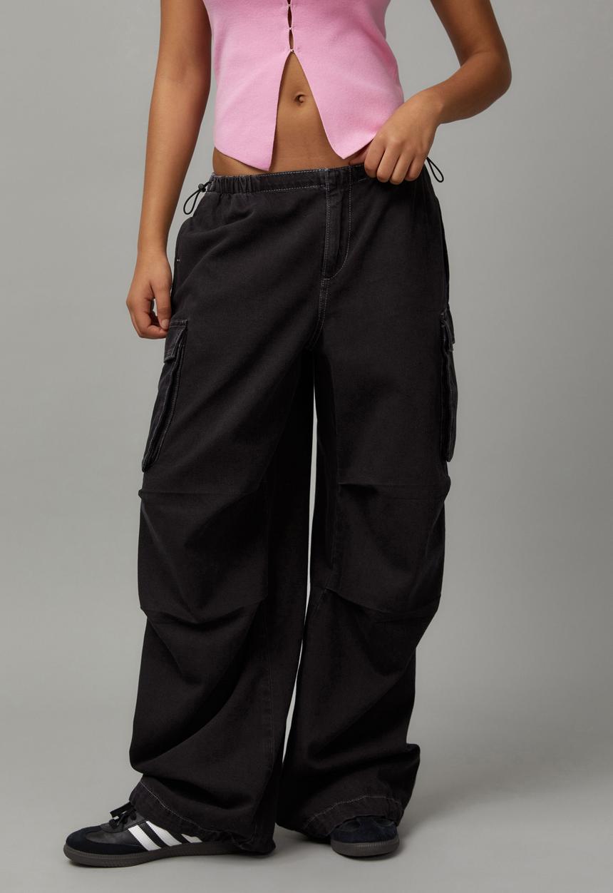 Factorie - Freddie Denim Parachute Pant - Black/White Stitch 
