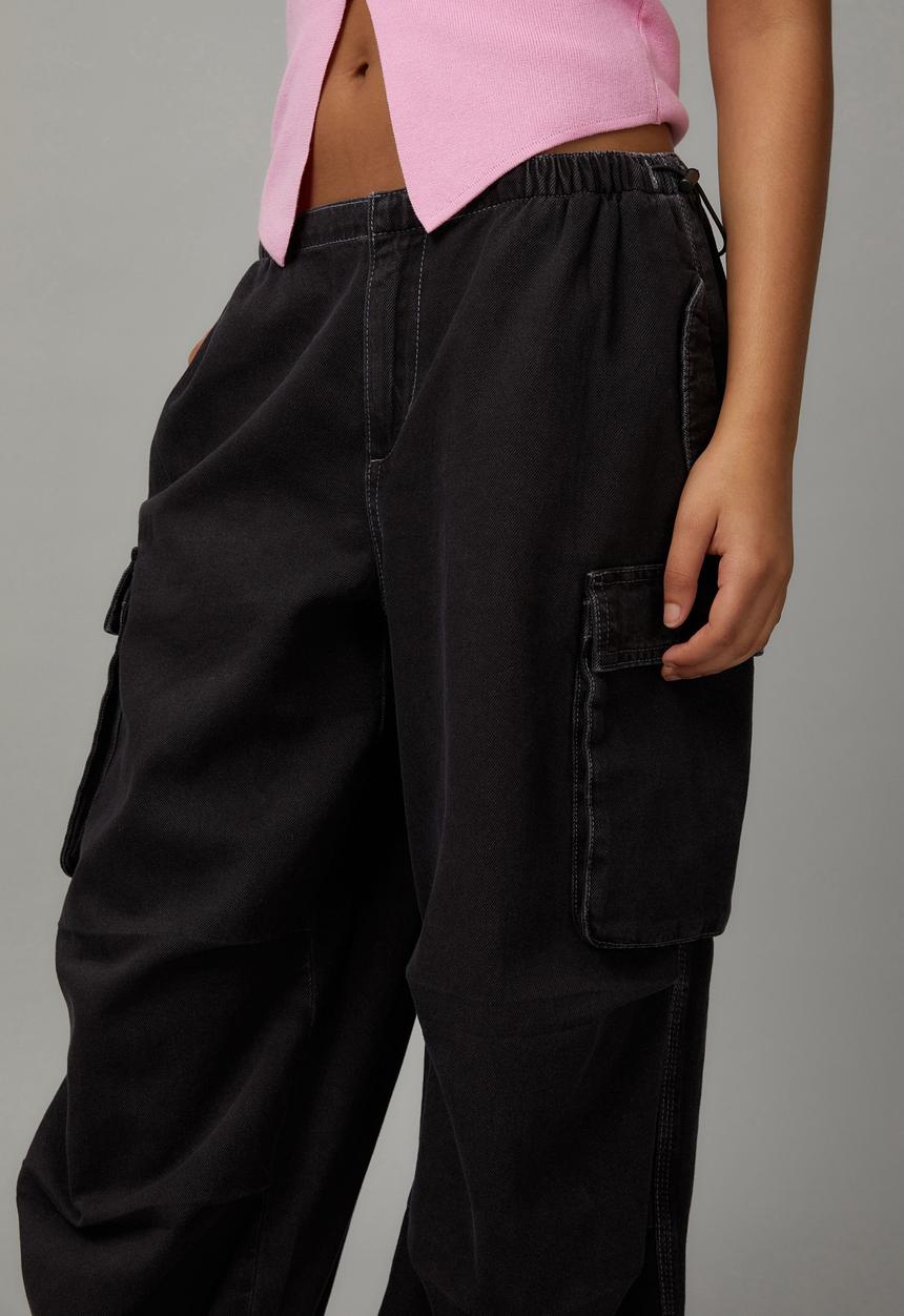 Factorie - Freddie Denim Parachute Pant - Black/White Stitch 