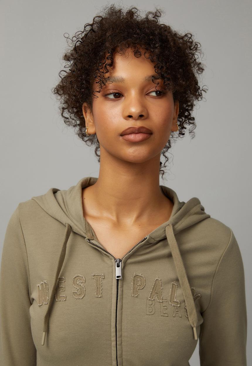 Factorie - Lightweight Graphic Zip Through Hoodie - Washed Olive/West Palm Beach