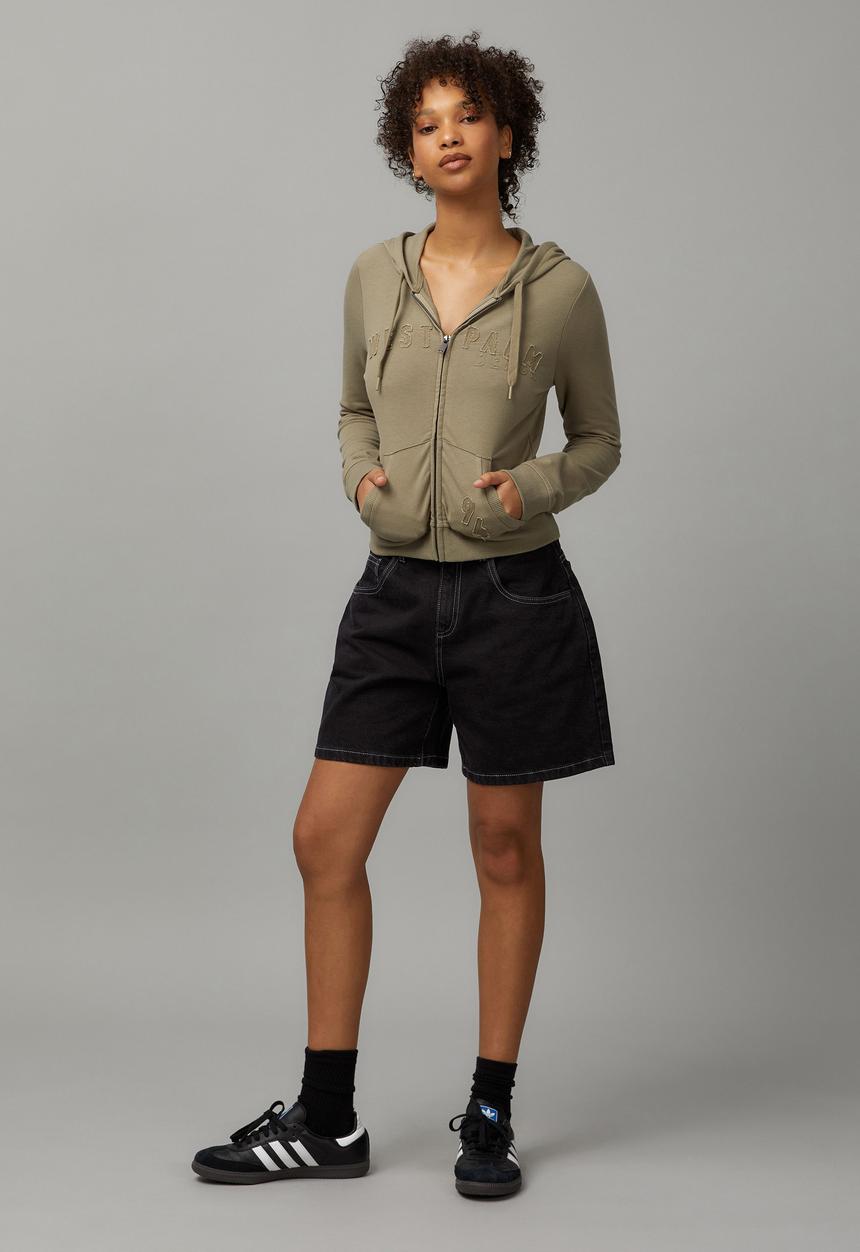 Factorie - Lightweight Graphic Zip Through Hoodie - Washed Olive/West Palm Beach
