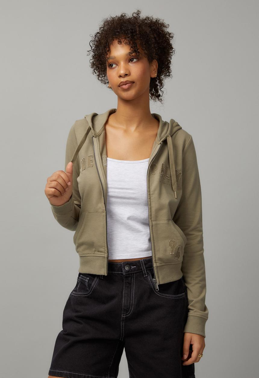 Factorie - Lightweight Graphic Zip Through Hoodie - Washed Olive/West Palm Beach