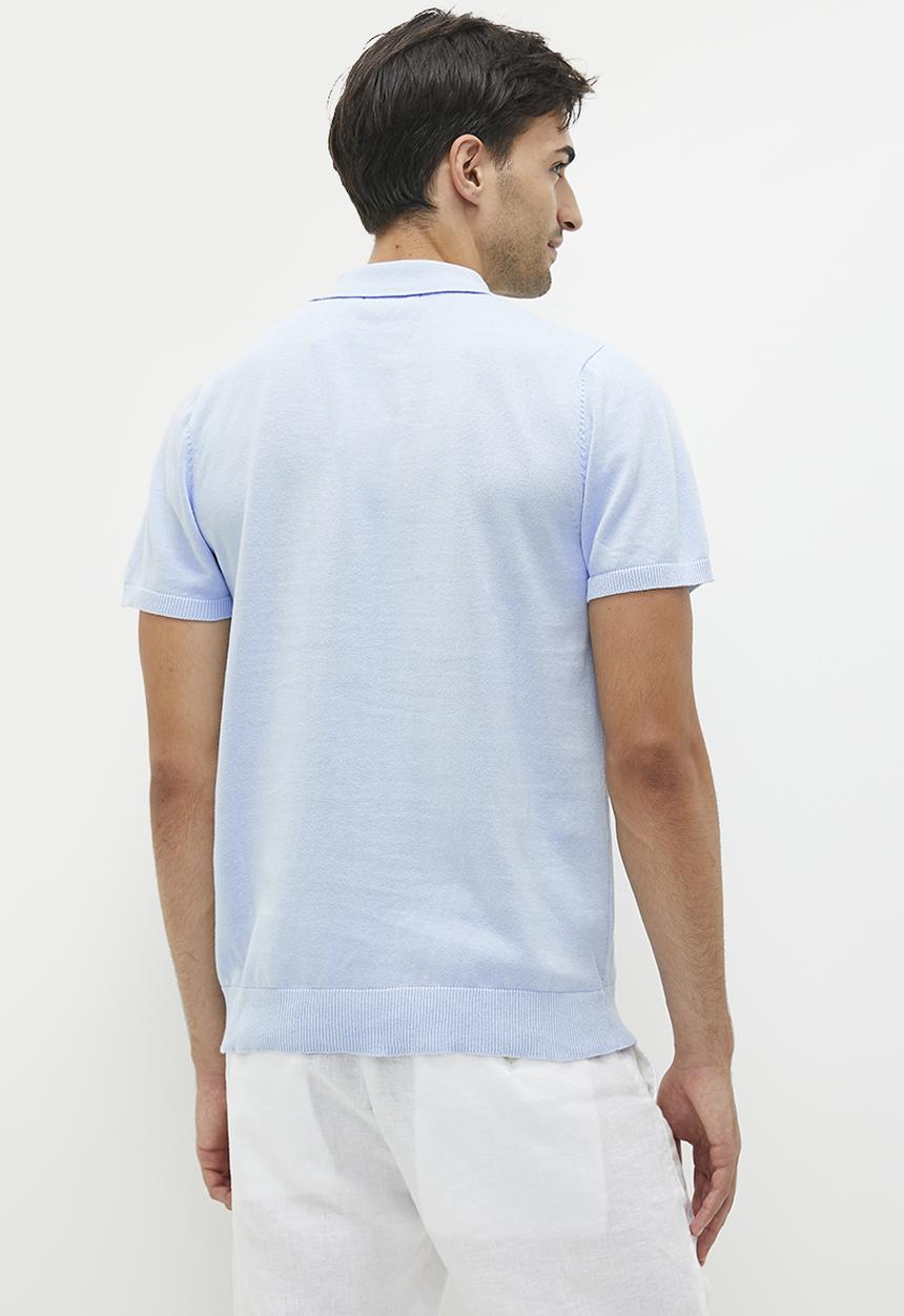 French Connection - Cotton zip polo short sleeve - sky