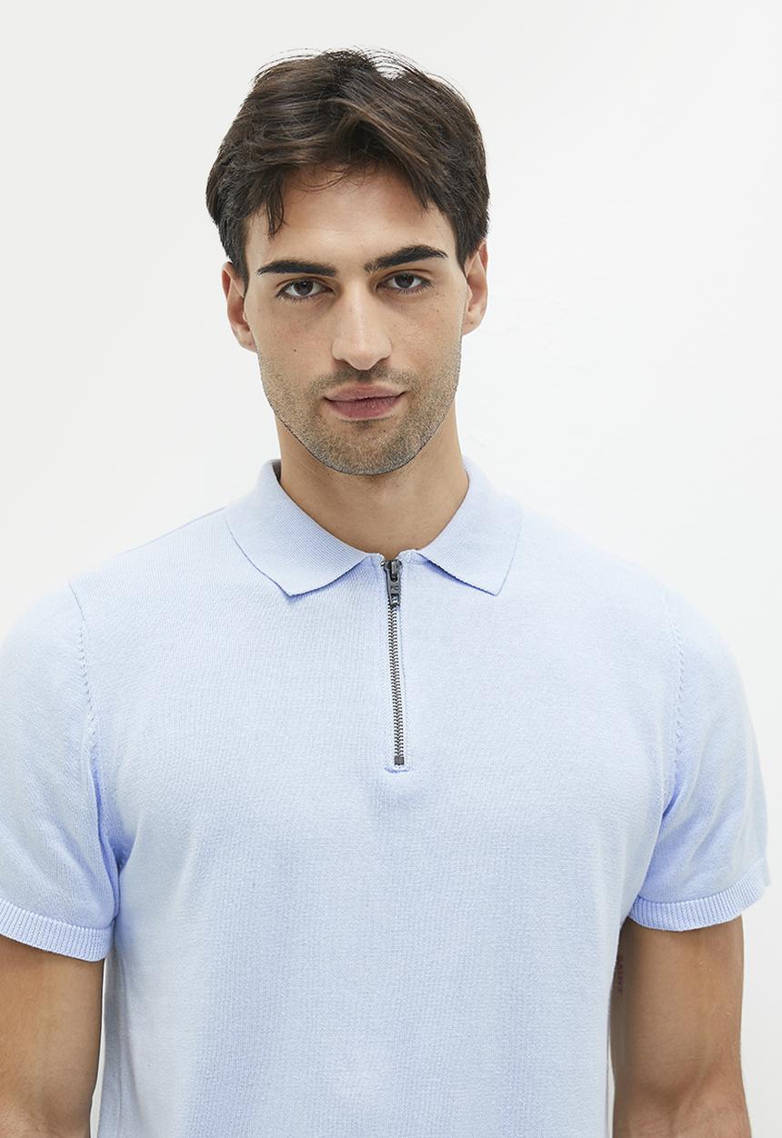 French Connection - Cotton zip polo short sleeve - sky