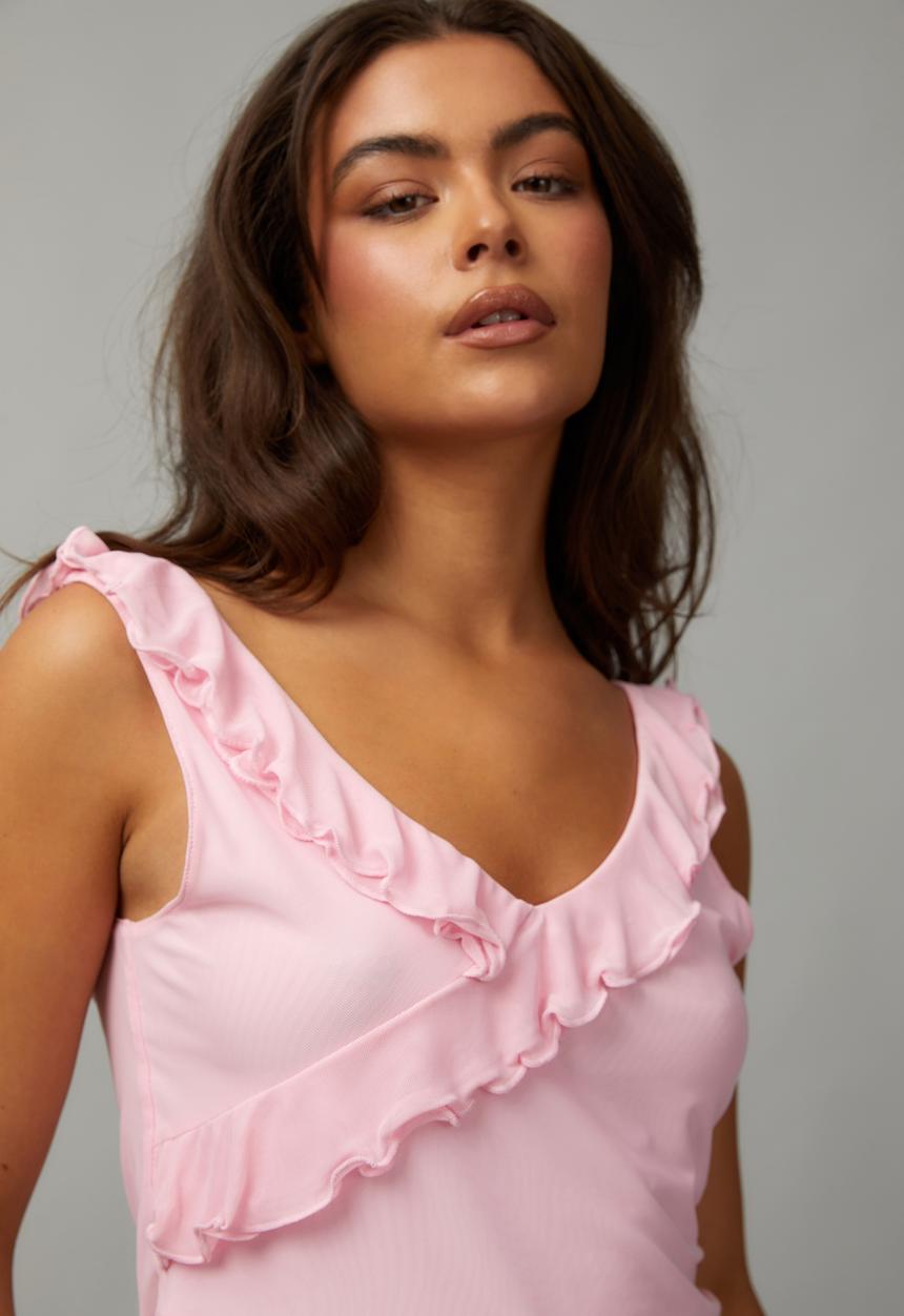 Factorie - Mesh Frill Asymmetric Top - Tutu Pink