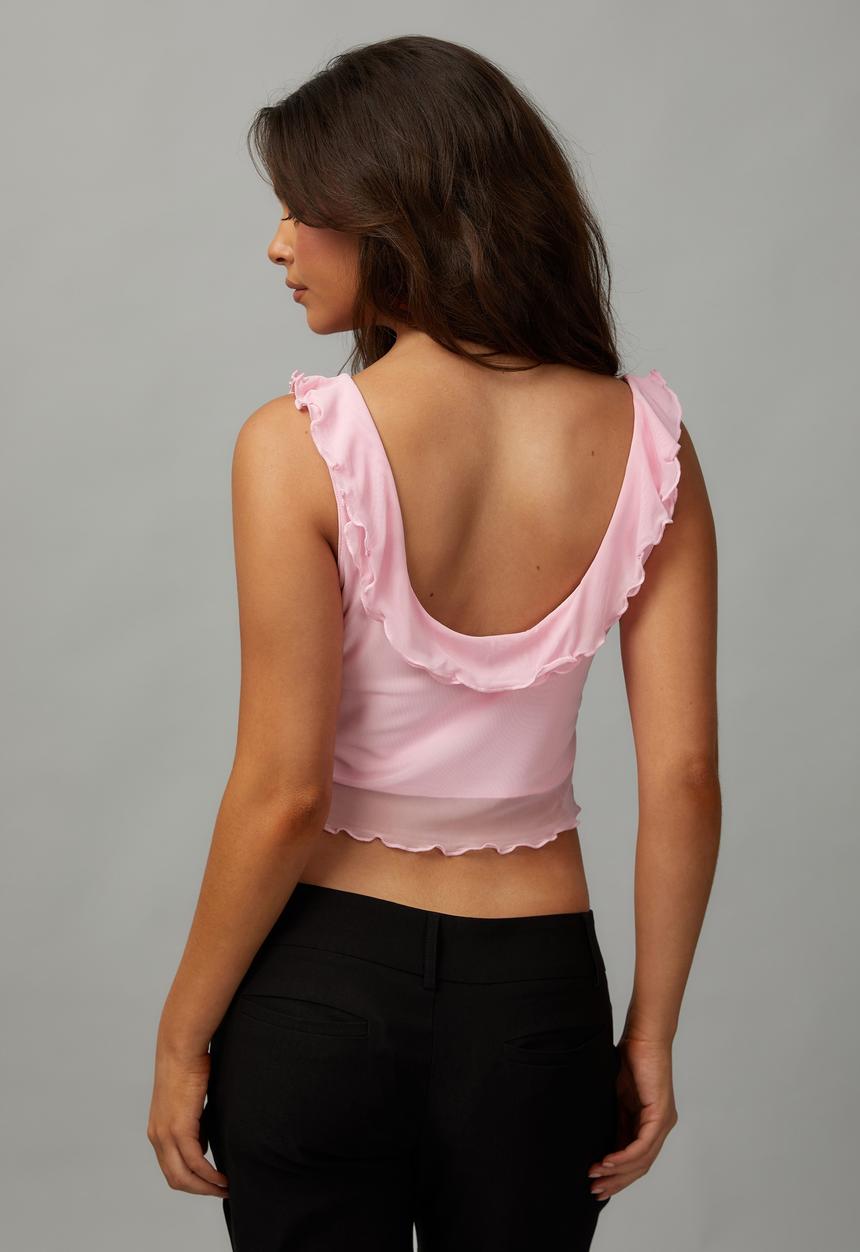 Factorie - Mesh Frill Asymmetric Top - Tutu Pink