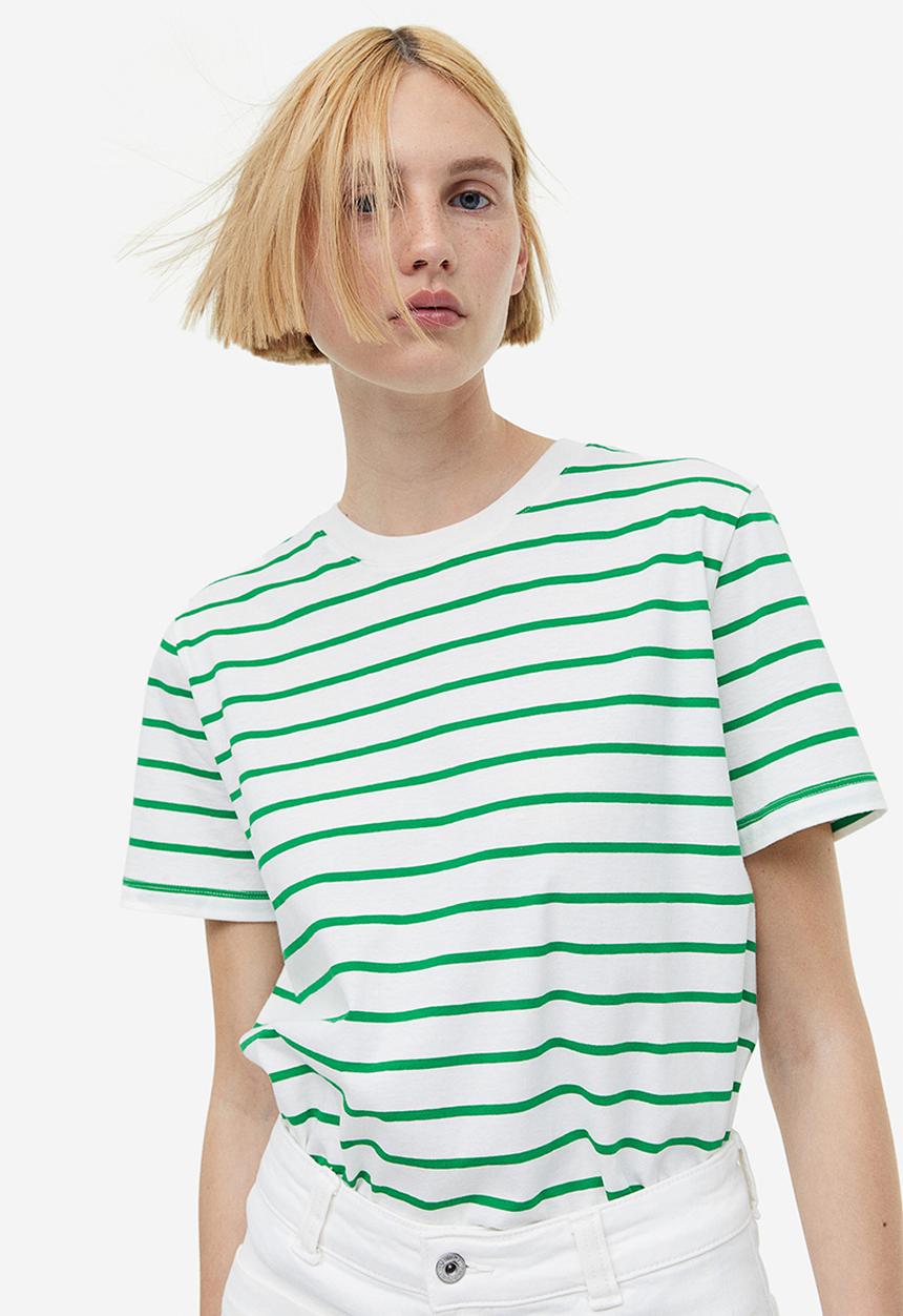 H&M - Cotton t-shirt - white/green striped 