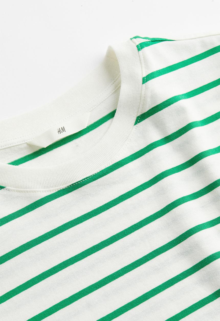 H&M - Cotton t-shirt - white/green striped 