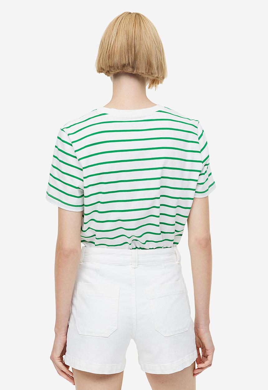 H&M - Cotton t-shirt - white/green striped 