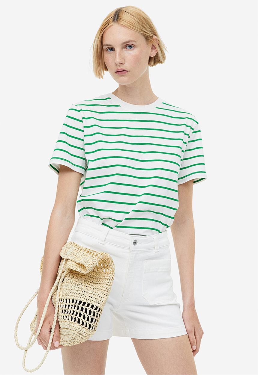 H&M - Cotton t-shirt - white/green striped 