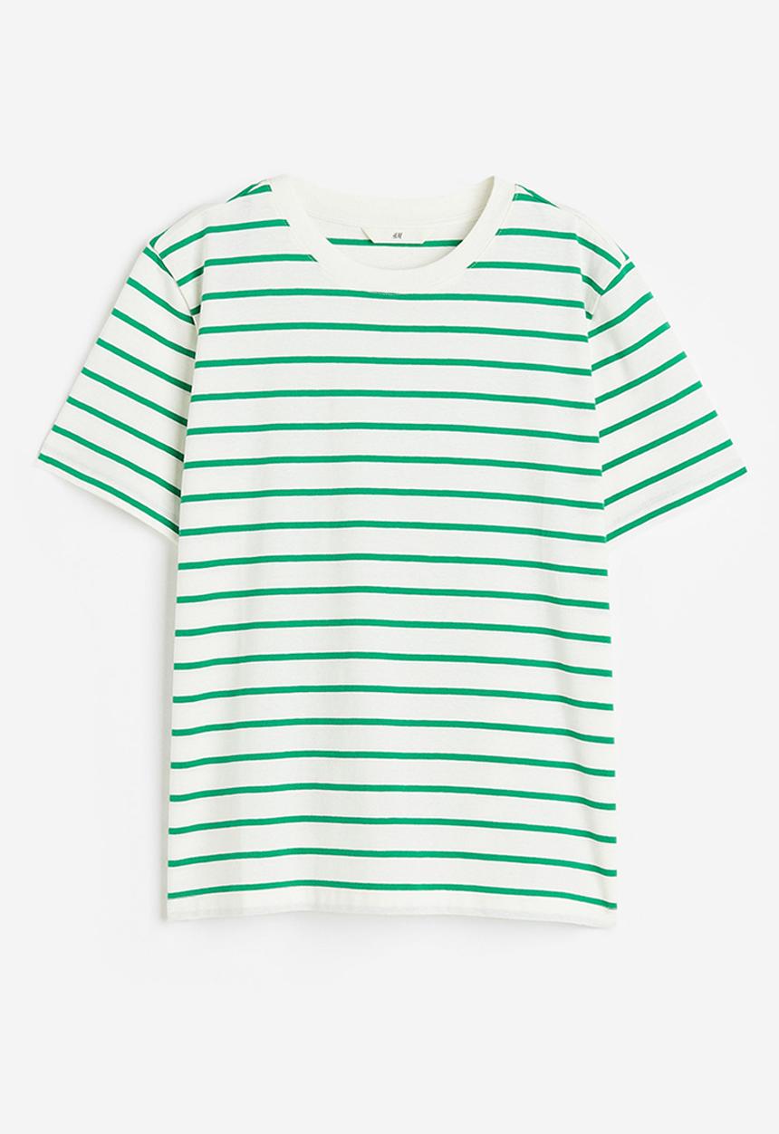 H&M - Cotton t-shirt - white/green striped 