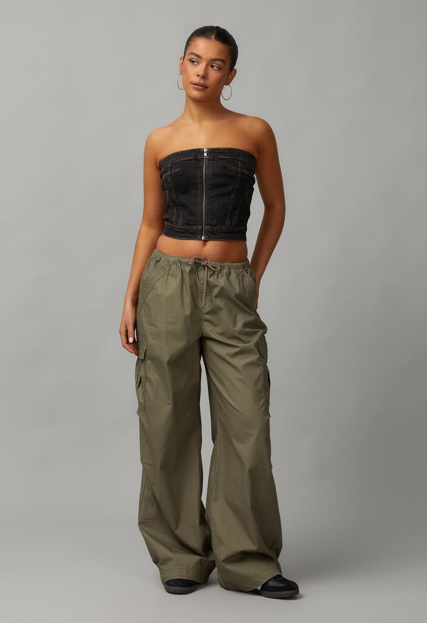 Factorie - Washed Denim Zip Thru Bandeau - Washed Black 