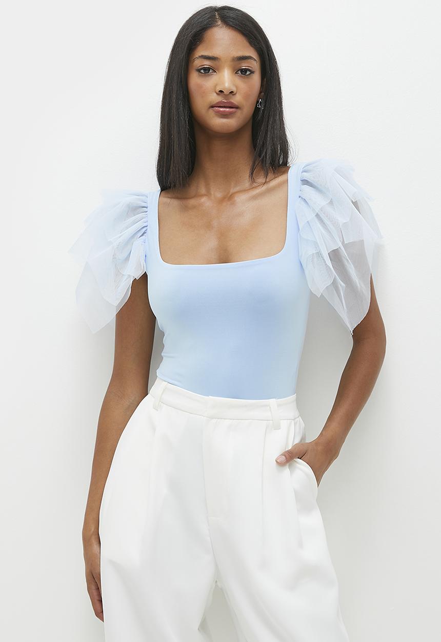 Superbalist - Ruffle sleeve bodysuit - frozen blue 