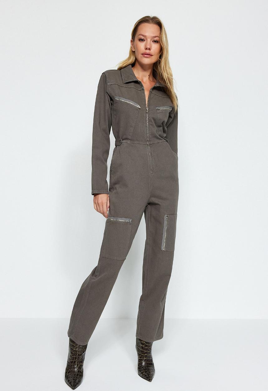 Trendyol - Zipper detail denim overalls - green