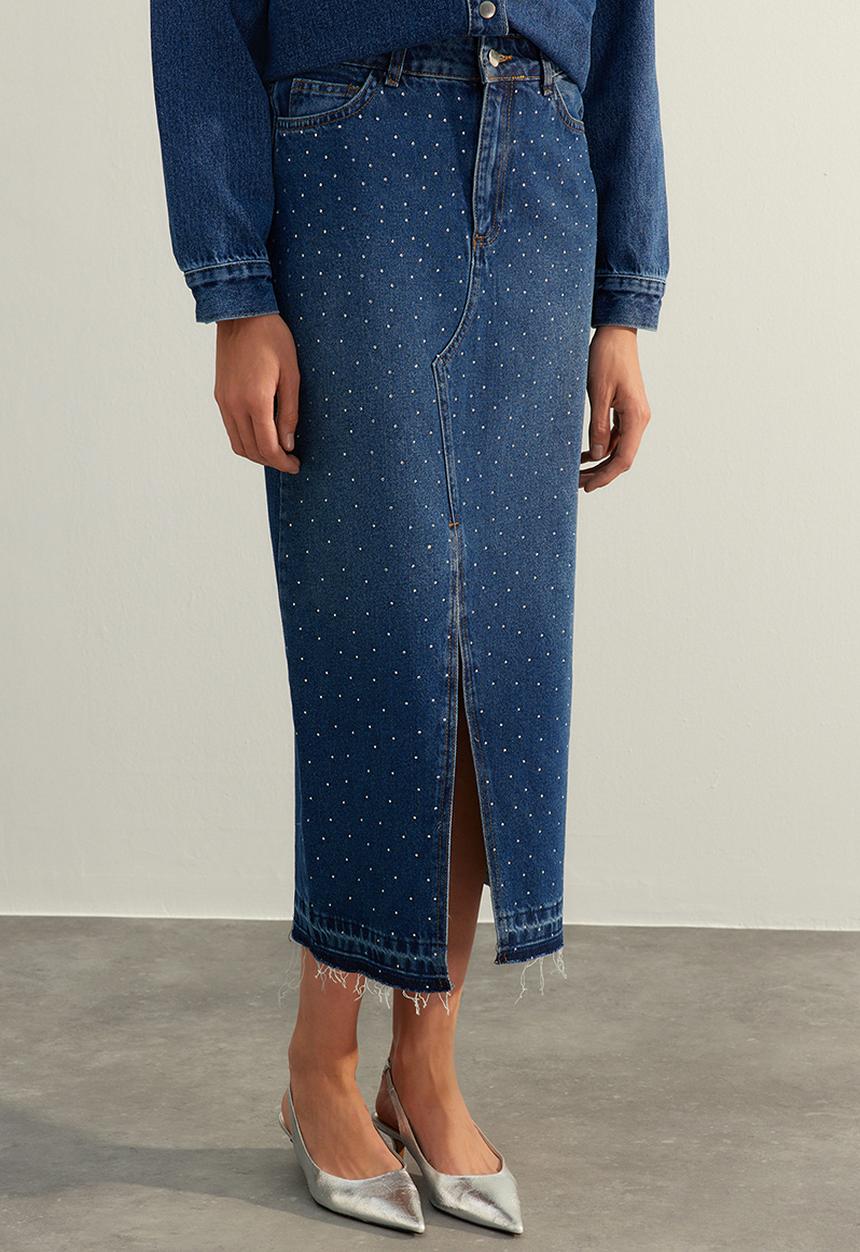 Trendyol - Midi denim skirt - dark blue