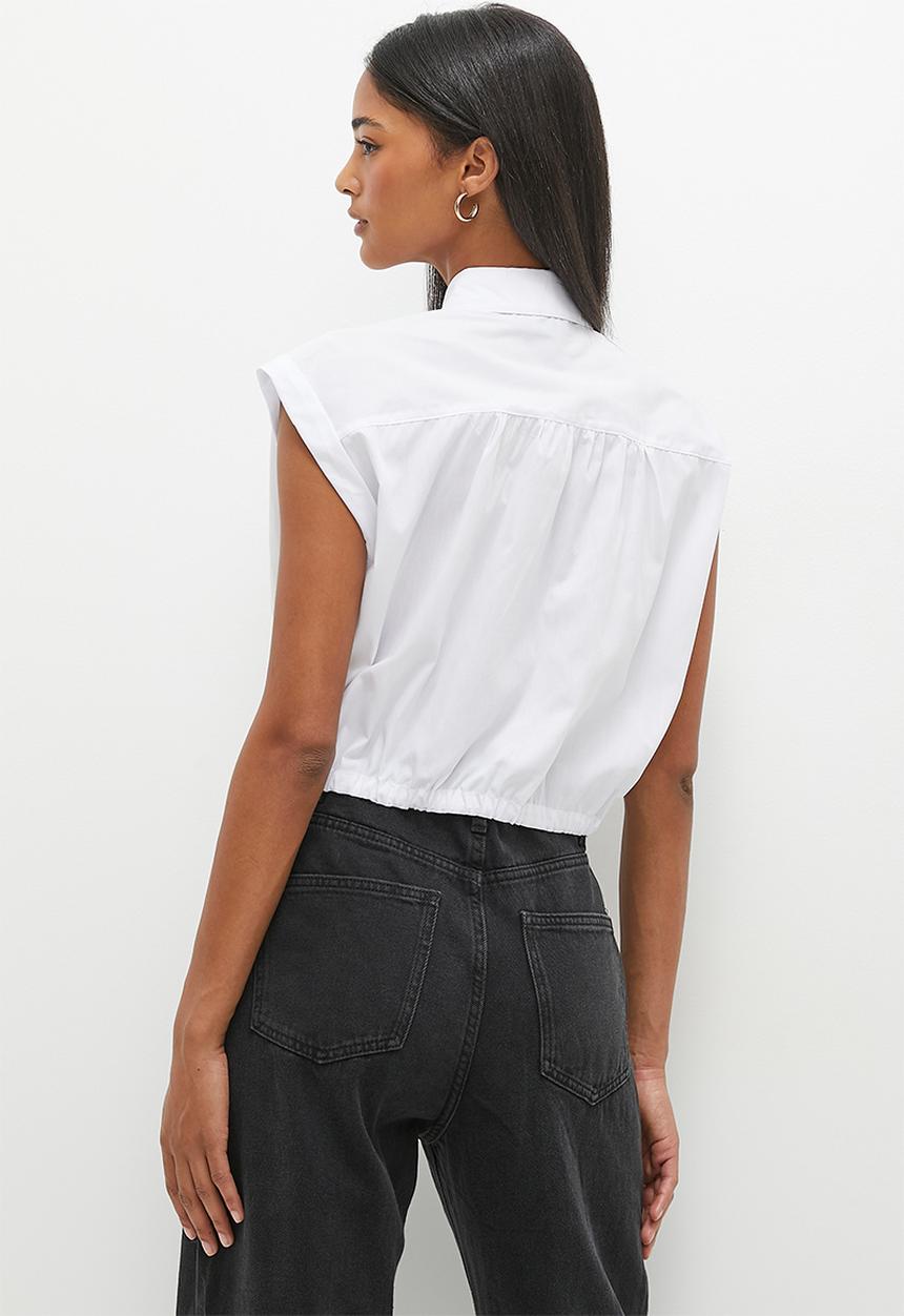 dailyfriday - Cropped drawstring shirt - white
