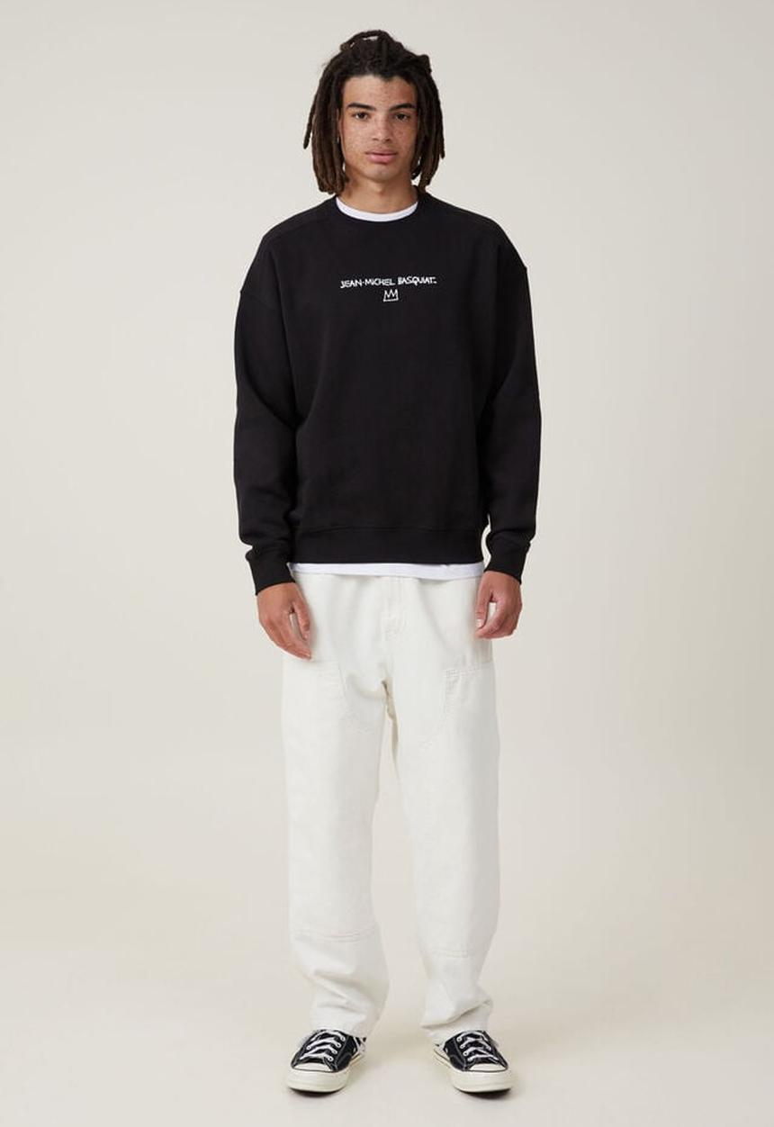 Cotton On - Basquiat oversized crew sweater - lcn bsq black dizzy 